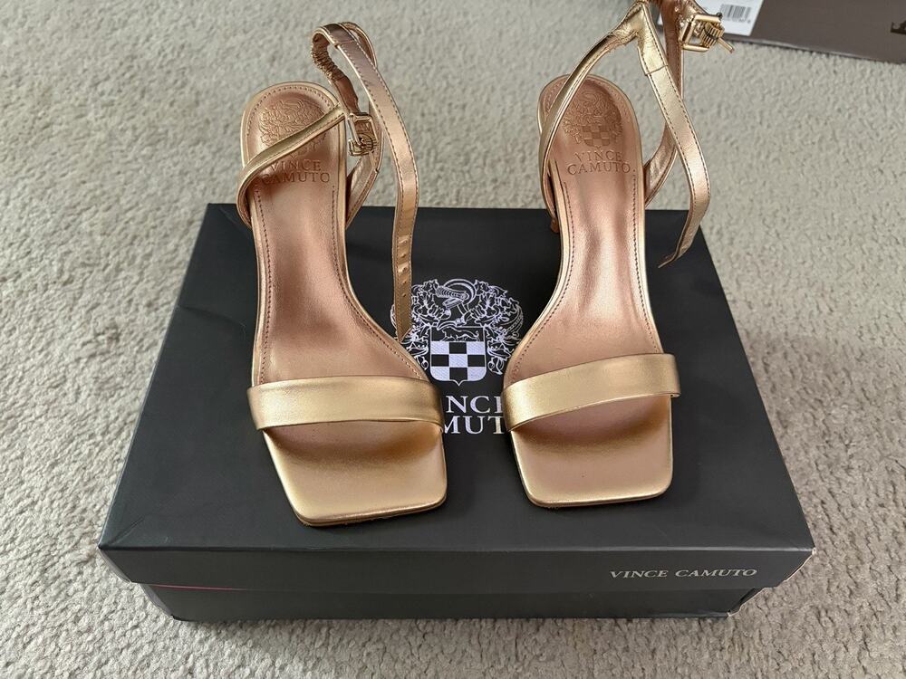 Vince Camuto Camron Women's Gold Strappy Ankle Strap Stiletto Heels US Size 6M